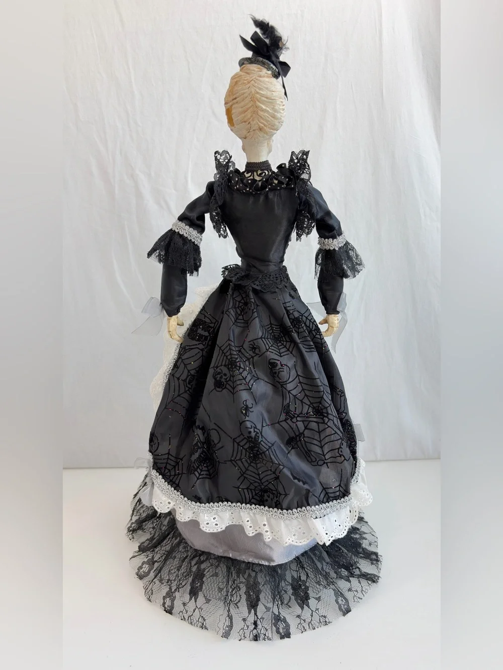 Halloween decor Day of the Dead skeleton doll Black Victorian Dress **Flawed